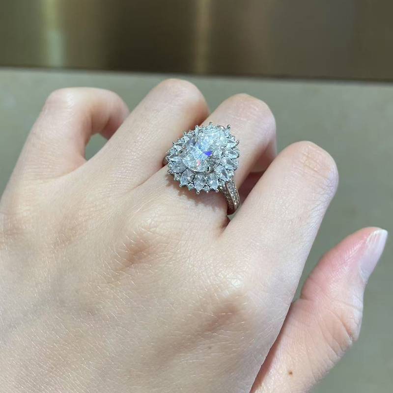 水滴Women's RingS925银镀白金定制选款主石Moissanite4.0ct/副石高碳钻
